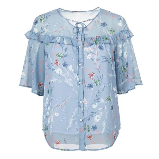 欧芮儿2019春装新短袖碎花雪纺衬衫女宽松显瘦洋气超仙韩版衬衣 商品图3