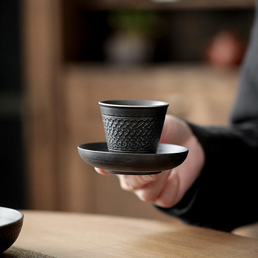 黑玄复古黑陶茶杯陶瓷杯垫茶杯子隔热垫隔热中式创意陶瓷茶道配件 商品图3