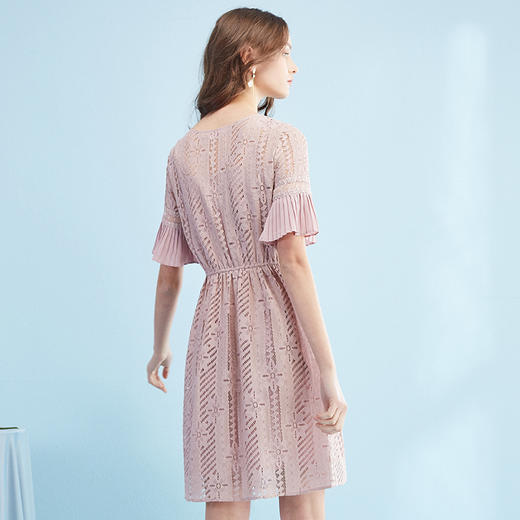 欧芮儿 喇叭袖蕾丝连衣裙女中长款甜美粉色短袖连衣裙 商品图1