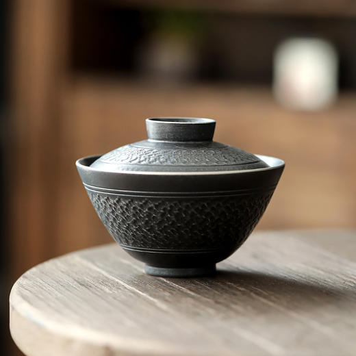 黑玄 黑陶盖碗陶瓷泡茶碗功夫茶具粗陶大号中式复古手抓盖碗 商品图4