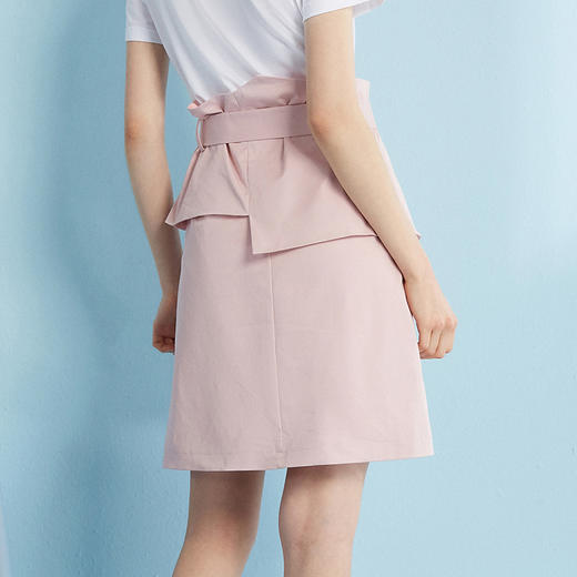 2018夏收腰气质拼接a字短裙子显瘦粉色半身裙女*[] 商品图1