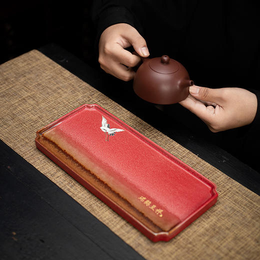 宫墙红干泡盘家用茶具喜字盘长方盘水果盘糕点盘陶瓷餐具婚庆茶盘 商品图1