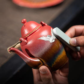 宫墙红茶壶陶瓷提梁壶泡茶壶中式红色喜庆家用单壶