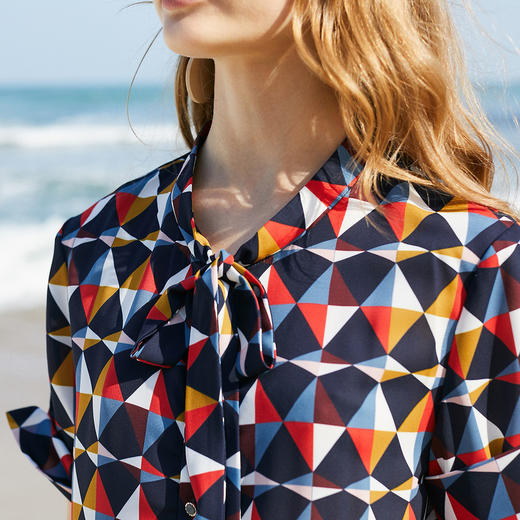 欧芮儿2018夏装收腰系带短袖图案印花连衣裙女中长款 商品图2