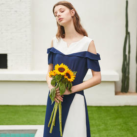 欧芮儿2019夏装新款时尚连衣裙女修身显瘦拼接冷淡风中长款淑裙子