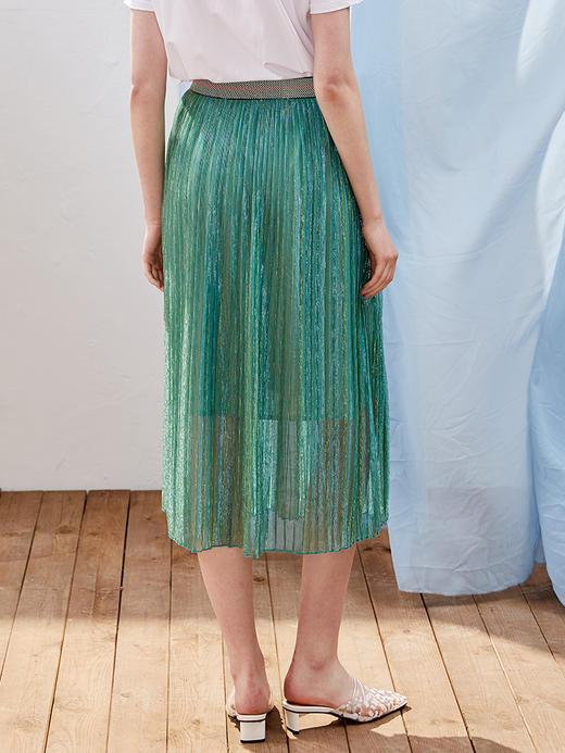 欧芮儿2019新款女装夏装金银丝网纱半身裙女高腰显瘦荷叶边女裙子 商品图1