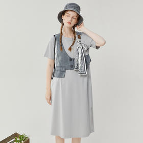 Famecoco范可儿不规则马甲连衣裙两件套女夏季时尚套装裙FAB3EA003