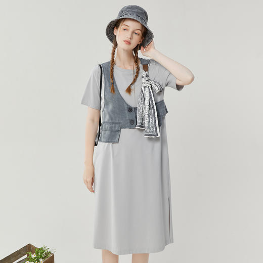 Famecoco范可儿不规则马甲连衣裙两件套女夏季时尚套装裙FAB3EA003 商品图0