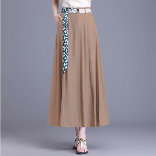 休闲时尚，夏款长款A字裙后腰松紧纯色简约气质大摆半身裙MYX-1660-L 商品图1