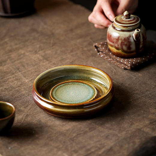 柴烧陶瓷壶承功夫茶道茶海配件手工托盘蓄水小干泡盘隔热壶垫茶托 商品图1
