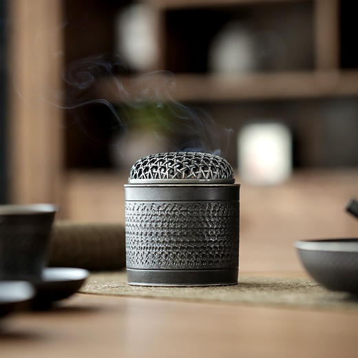 黑玄盘香炉家用室内书房茶道供佛焚陶瓷小香炉居家复古线香香薰炉 商品图0