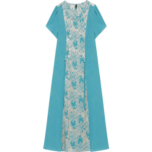 拼色假两件连衣裙，中长裙夏季短袖妈妈装休闲裙印花连衣裙QYM-XY-23HA79-Y 商品图4