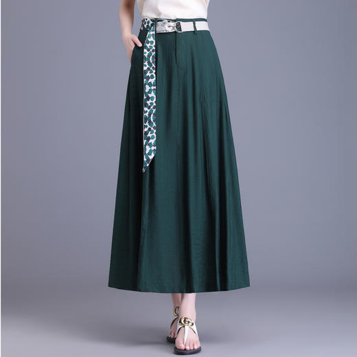 休闲时尚，夏款长款A字裙后腰松紧纯色简约气质大摆半身裙MYX-1660-L 商品图0