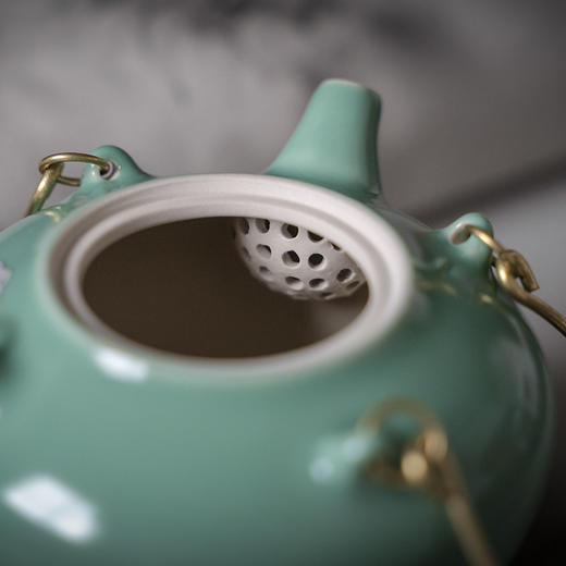 【日用百货】-宜室茶话 陶瓷手工铜提梁壶泡茶壶 商品图2