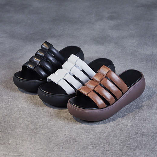 夏季新款，厚底拖鞋外穿头层牛皮舒适踩屎感时尚一字凉拖ZM232230 商品图3