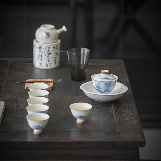 【日用百货】-宜室茶话青花手绘青山盖碗茶杯 商品图3