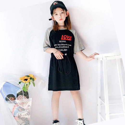 【服装鞋包】新款韩版女孩中长款网红时尚棉短袖t恤裙收腰连衣裙 商品图0