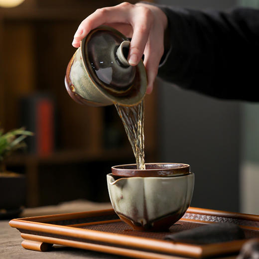 柴烧陶土盖碗景德镇陶瓷茶杯三才泡茶碗单个不烫手功夫茶具手抓碗 商品图3