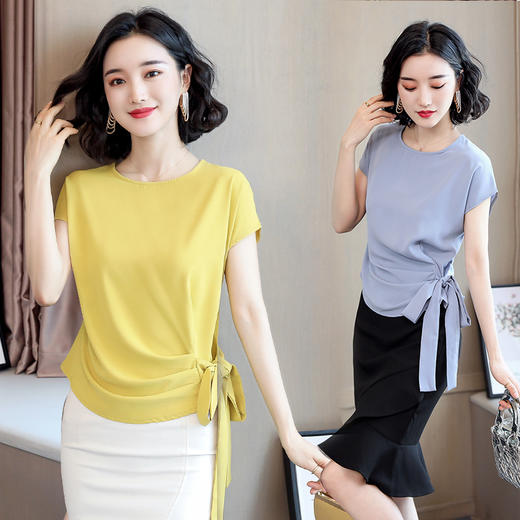 纯色百搭，短袖t恤宽松系带大码上衣KQL-E253N5902 商品图2
