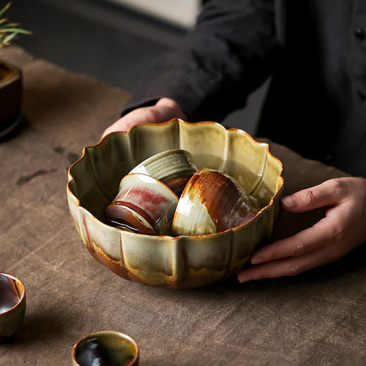 复古柴烧茶洗创意家用大号杯洗笔洗功夫茶具配件窑变陶瓷茶渣缸 商品图0