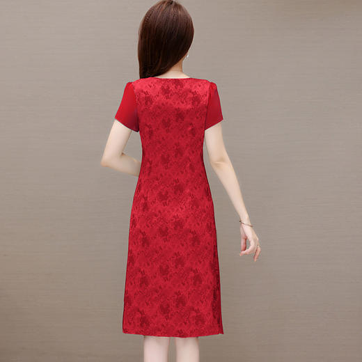 拼色假两件连衣裙，中长裙夏季短袖妈妈装休闲裙印花连衣裙QYM-XY-23HA79-Y 商品图2