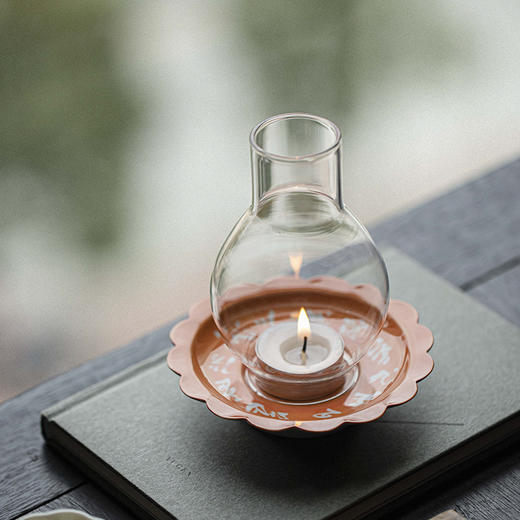 【日用百货】-宜室茶话 茶空间手绘陶瓷烛台玻璃灯罩 商品图3