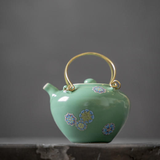 【日用百货】-宜室茶话 陶瓷手工铜提梁壶泡茶壶 商品图5