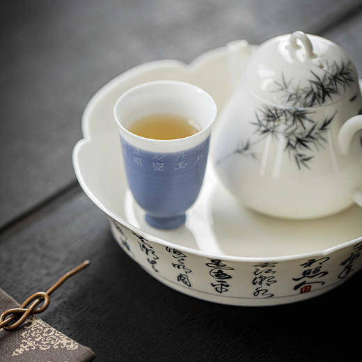 【日用百货】-宜室茶话  复古手绘诗文高足茶杯 商品图1