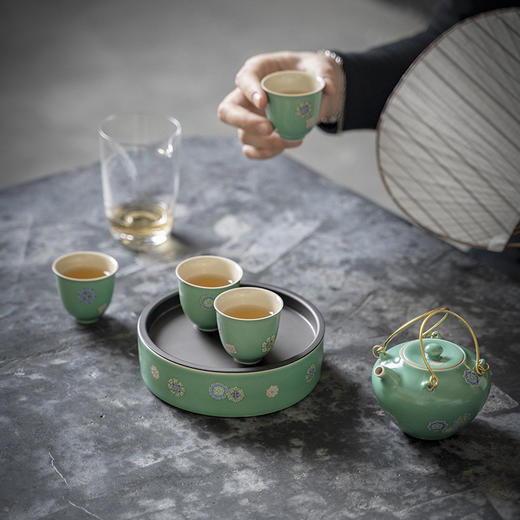 【日用百货】-宜室茶话 陶瓷手工铜提梁壶泡茶壶 商品图4