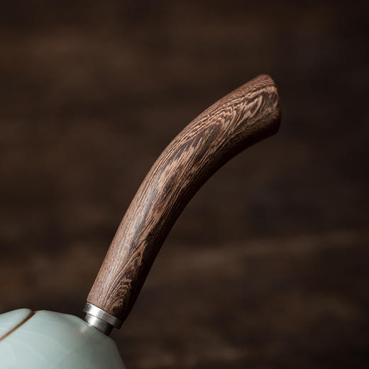 丰子汝窑 【天青侧把壶】泡茶单壶陶瓷大号开片可养木柄茶壶 商品图7