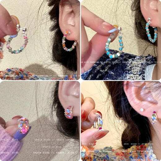 【清仓捡漏3件起发货，少拍不发】~彩钻简约爱心耳环女轻奢小众百搭蝴蝶结耳钉耳饰 商品图2