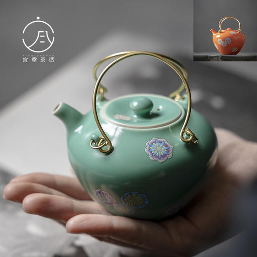 【日用百货】-宜室茶话 陶瓷手工铜提梁壶泡茶壶 商品图0