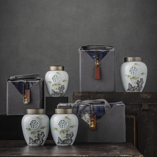 【日用百货】-手绘浮雕窗花复古茶叶罐双层锡盖陶瓷密封罐 商品图3