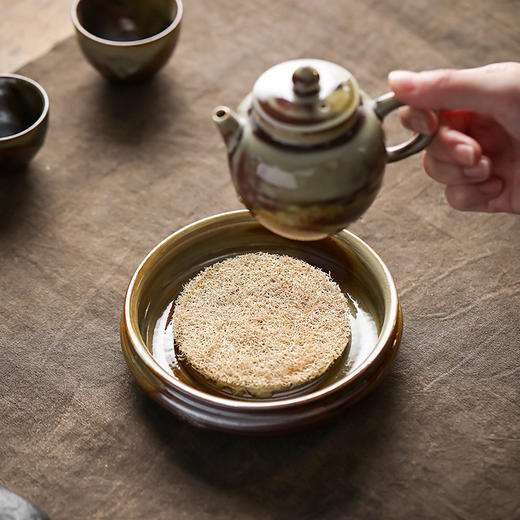 柴烧陶瓷壶承功夫茶道茶海配件手工托盘蓄水小干泡盘隔热壶垫茶托 商品图0