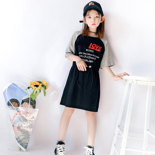 【服装鞋包】新款韩版女孩中长款网红时尚棉短袖t恤裙收腰连衣裙 商品图1
