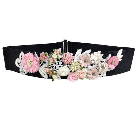 TZF-SJ绣花宽腰带女立体花朵复古风装饰外搭裙子松紧弹力刺绣腰封中国风 商品图6