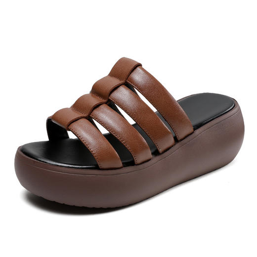 夏季新款，厚底拖鞋外穿头层牛皮舒适踩屎感时尚一字凉拖ZM232230 商品图7