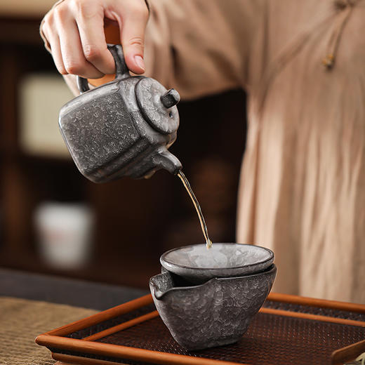 青瓷黑冰茶壶单个茶杯手工高端哥窑冰裂纹功夫茶具泡茶壶化冰 商品图2
