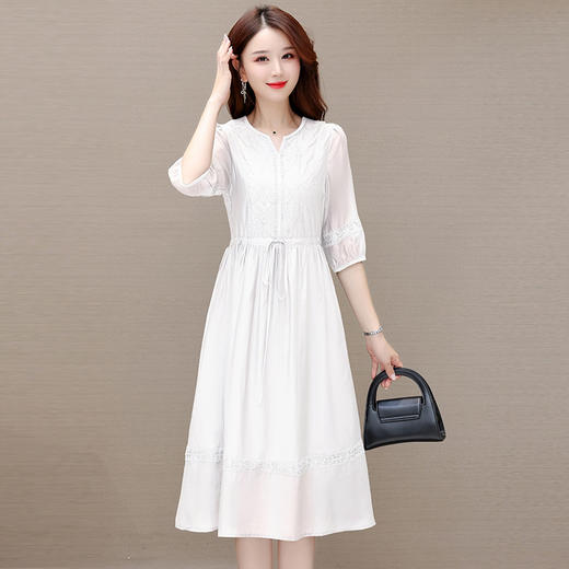 系带中长款A字裙，轻薄中袖天丝连衣裙QYM-23X8921 商品图6