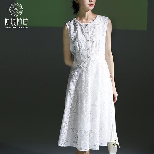 千年情话—2S60021梁祝草桥结拜皓色巴旦木无袖连衣裙【巴洛克摆钟】 商品图2