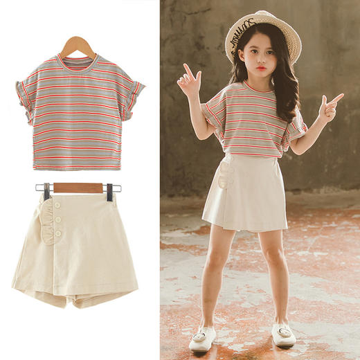 【服装鞋包】新款时髦韩版薄款时尚超洋气中大童夏季套装 商品图0
