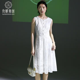 千年情话—2S60021梁祝草桥结拜皓色巴旦木无袖连衣裙【巴洛克摆钟】