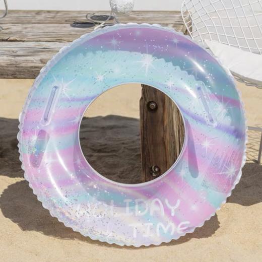 五彩星空亮片带拉手拉手亲子游泳圈儿童成人加厚充气救生圈浮力圈男女士腋下游泳圈气囊多尺寸1个 商品图0