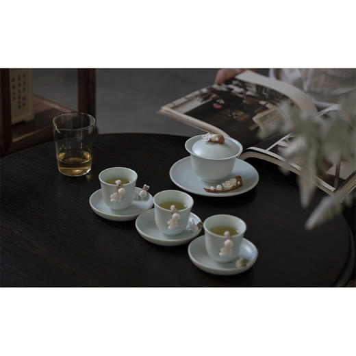 【日用百货】-宜室茶话 汝窑创意手工捏花茶杯 商品图2