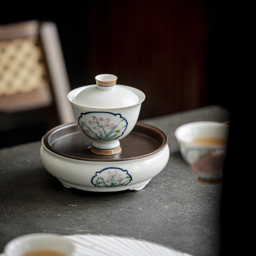 【日用百货】-宜室茶话 手绘幽兰盖碗釉下彩高足泡茶碗 商品图1