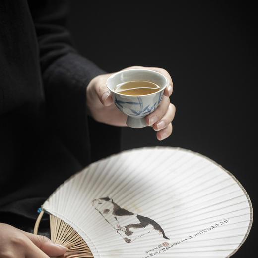 【日用百货】-宜室茶话 仿古青花高足小茶杯 商品图4