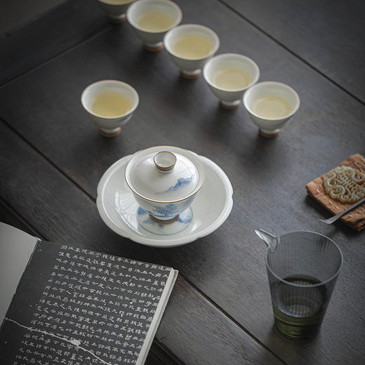 【日用百货】-宜室茶话青花手绘青山盖碗茶杯 商品图2