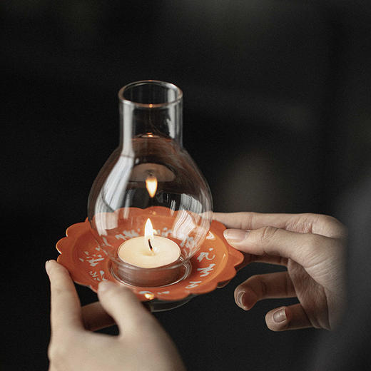 【日用百货】-宜室茶话 茶空间手绘陶瓷烛台玻璃灯罩 商品图2