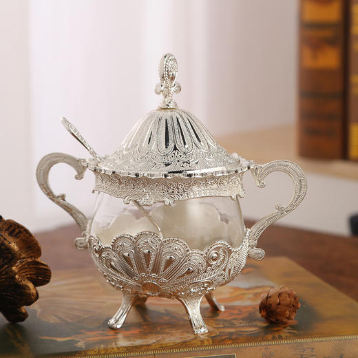 【日用百货】优质合金玻璃咖啡壶套装 新款欧式茶楼茶壶糖盅套装 商品图3