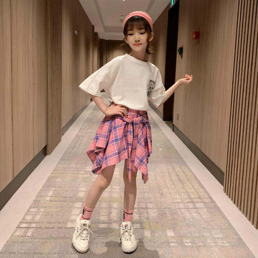 【服装鞋包】夏装新款韩版儿童洋气短袖潮衣格子裙子两件套 商品图2